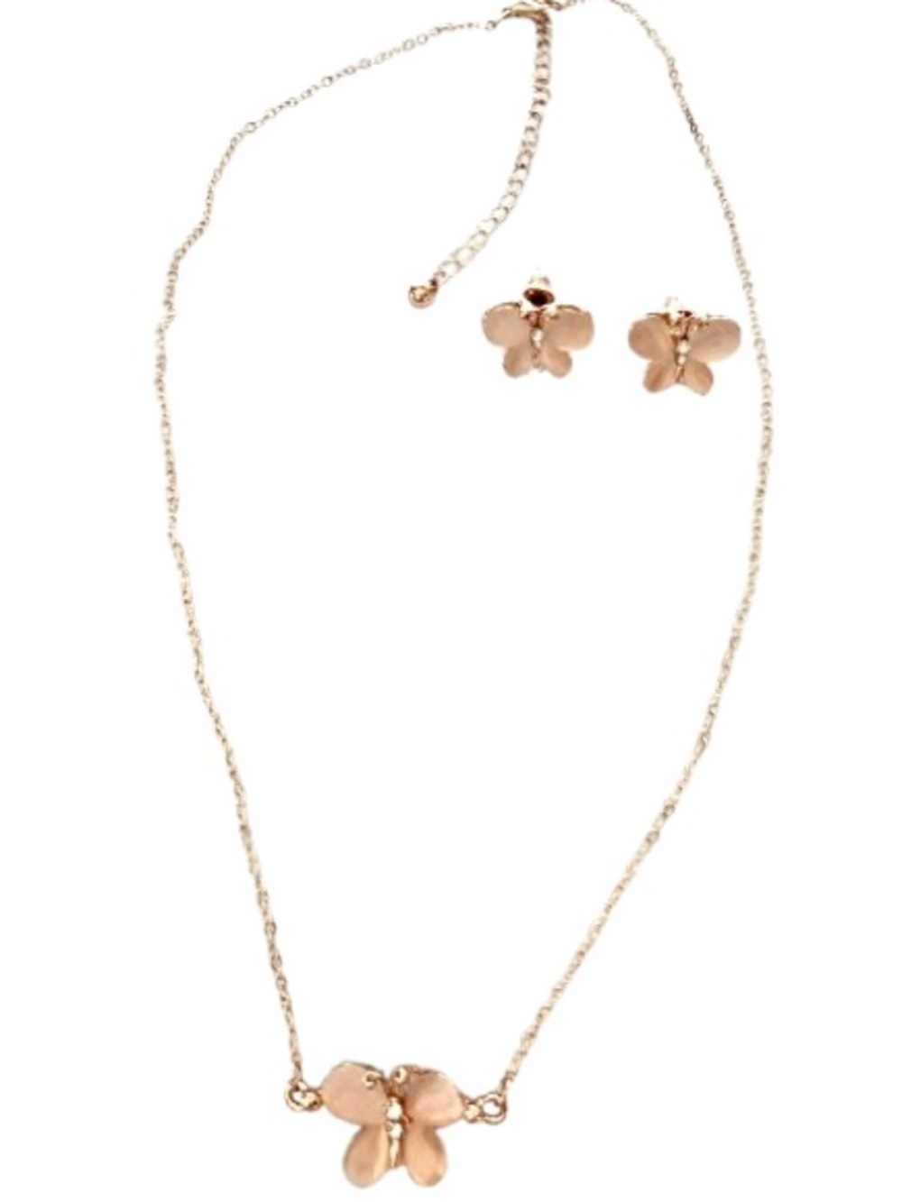 Rose Gold Tone Butterfly Necklace and Stud Earrings Set